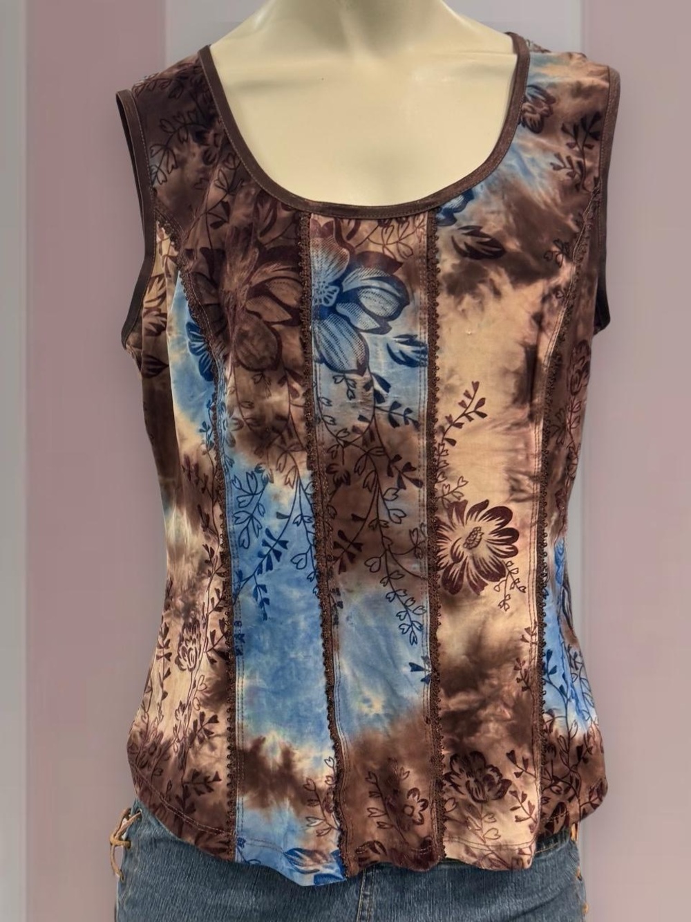 Y2K brown/blue floral tank top
